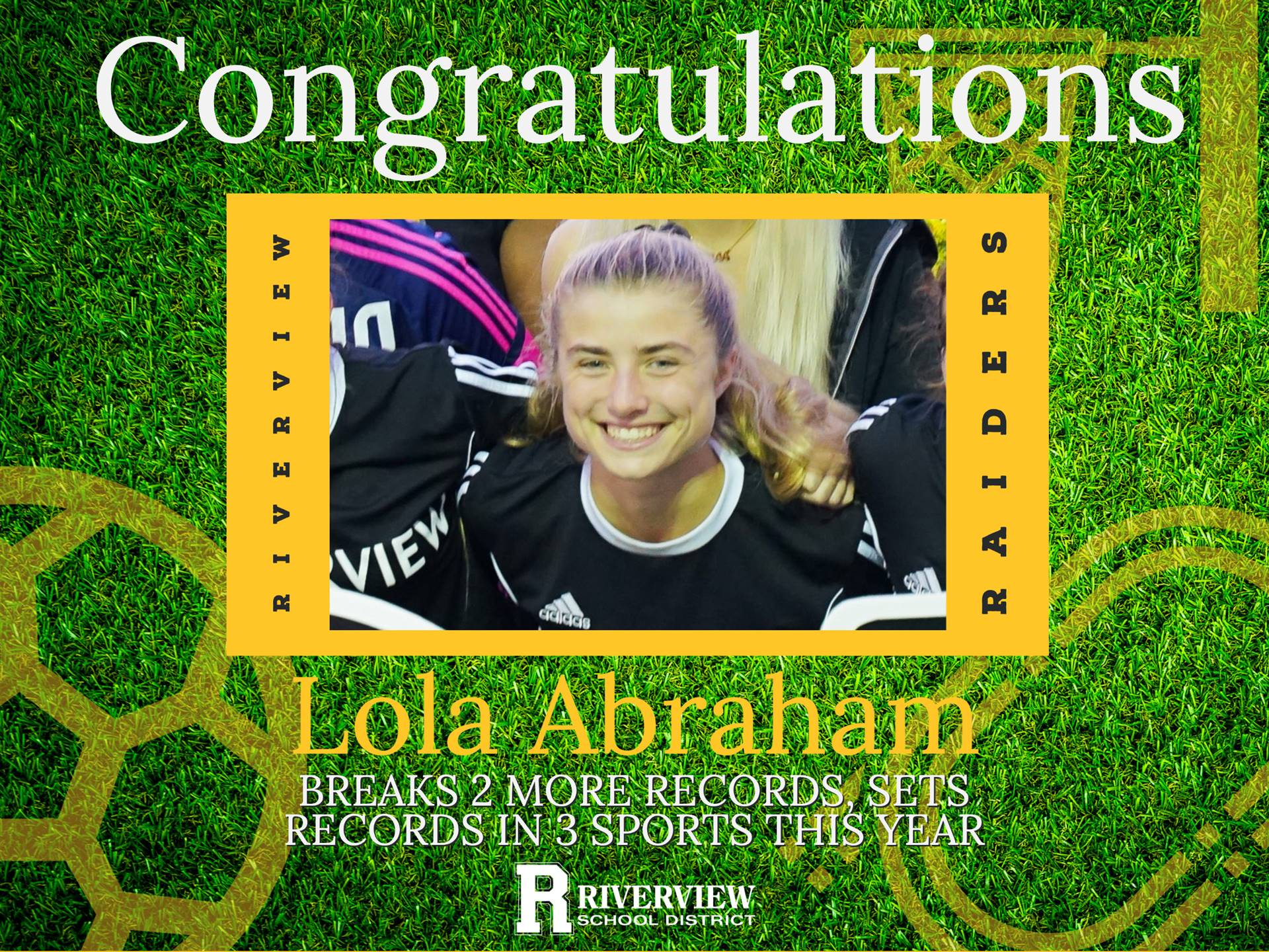 Lola Abraham graphic, showing her within a postcard format and text underneath stating "Lola Abraham