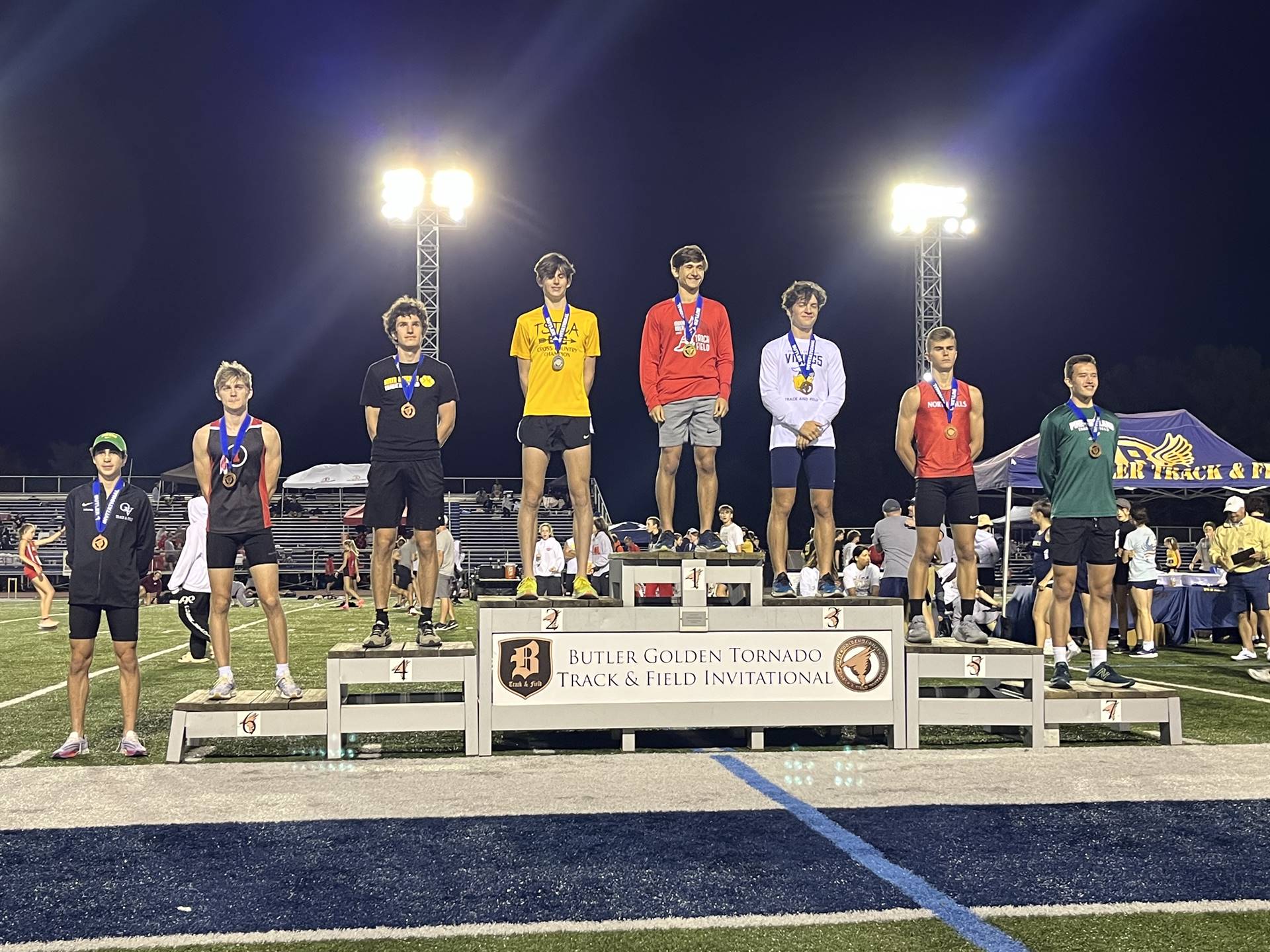 Placement stand at Butler Golden Track & Field Invitational 2023. Riverview&#39;s Amberson Bauer pla